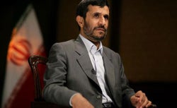 The President of Iran, Mahmoud Ahmadinejad, in an interview with CNN's Chief International Correspondent Christiane Amanpour September 25, 2007 in New York City.